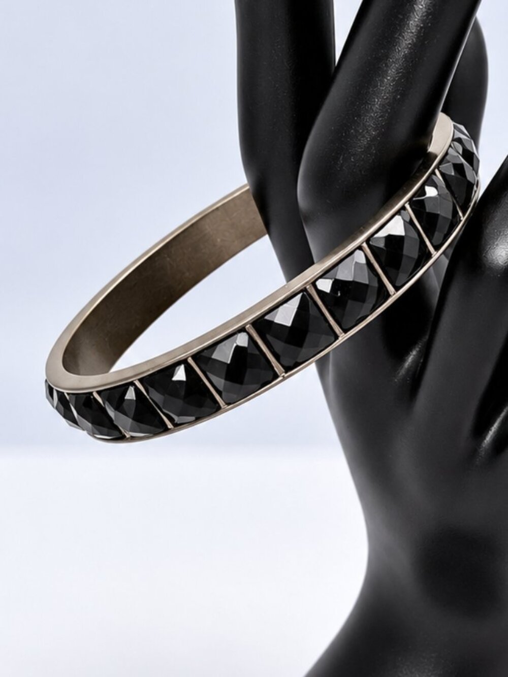 Kenneth Cole KC Black Faceted Crystal Bangle Bracelet Gunmetal Statement